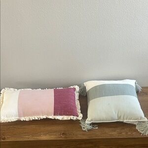 Set of 2 Decorative Throw Pillows - Pink & Sage Stripe